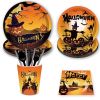 Halloween Pumpkin Paper Plates Party Plates and Napkins Birthday Disposable Tableware Party Supplie Set Party Dinnerware Serves 8 Guests for Plates, N