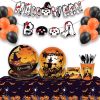 Halloween Pumpkin Paper Plates Party Plates and Napkins Birthday Disposable Tableware Party Supplie Set Party Dinnerware Serves 8 Guests for Plates, N