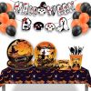 Halloween Pumpkin Paper Plates Party Plates and Napkins Birthday Disposable Tableware Party Supplie Set Party Dinnerware Serves 8 Guests for Plates, N
