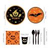 Halloween Pumpkin Blood Hand Bat Paper Plates Party Supplie Plates and Napkins Birthday Disposable Tableware Set Party Dinnerware Serves 8 Guests for