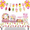 Ice Cream Paper Plates Summer Watercolor Dessert Popsicle Party Plates and Napkins Party Supplie Birthday Disposable Tableware Set Dinnerware Serves 8