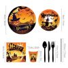 Halloween Pumpkin Paper Plates Party Plates and Napkins Birthday Disposable Tableware Party Supplie Set Party Dinnerware Serves 8 Guests for Plates, N