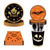Halloween Pumpkin Blood Hand Bat Paper Plates Party Supplie Plates and Napkins Birthday Disposable Tableware Set Party Dinnerware Serves 8 Guests for