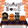 Halloween Pumpkin Blood Hand Bat Paper Plates Party Supplie Plates and Napkins Birthday Disposable Tableware Set Party Dinnerware Serves 8 Guests for