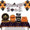 Halloween Pumpkin Blood Hand Bat Paper Plates Party Supplie Plates and Napkins Birthday Disposable Tableware Set Party Dinnerware Serves 8 Guests for