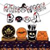 Halloween Pumpkin Blood Hand Bat Paper Plates Party Supplie Plates and Napkins Birthday Disposable Tableware Set Party Dinnerware Serves 8 Guests for